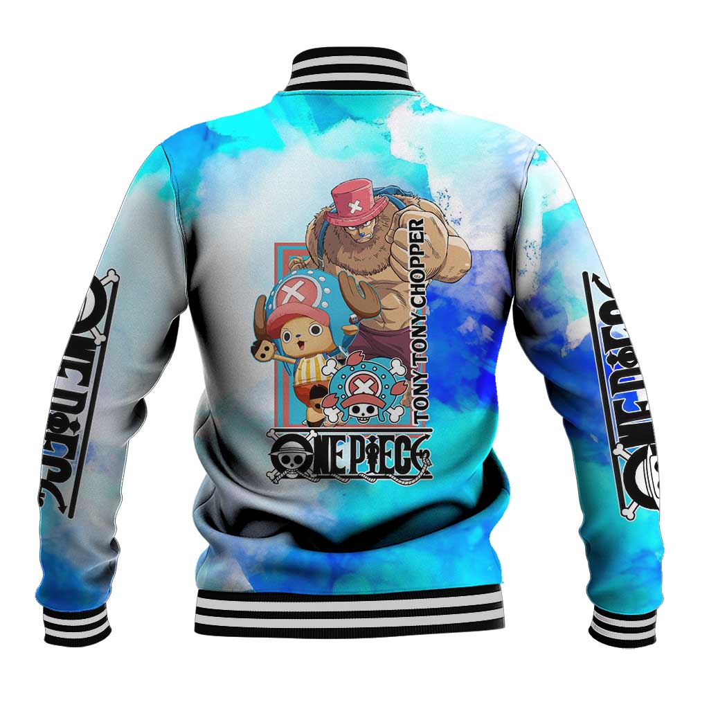 Tony Tony Chopper One Piece Blue Theme Baseball Jacket with Cute Reindeer Design and Transformation Forms - The Mazicc