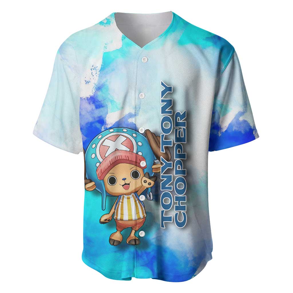 Tony Tony Chopper One Piece Blue Theme Baseball Jersey with Cute Reindeer Design and Transformation Forms - The Mazicc