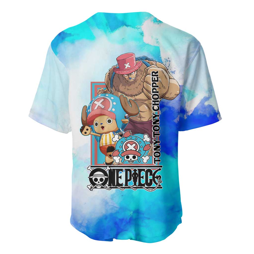 Tony Tony Chopper One Piece Blue Theme Baseball Jersey with Cute Reindeer Design and Transformation Forms - The Mazicc