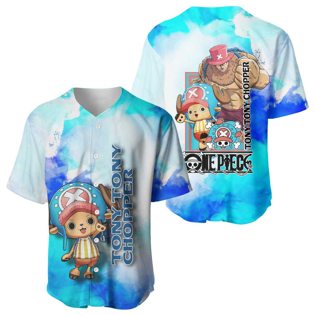 Tony Tony Chopper One Piece Blue Theme Baseball Jersey with Cute Reindeer Design and Transformation Forms - The Mazicc