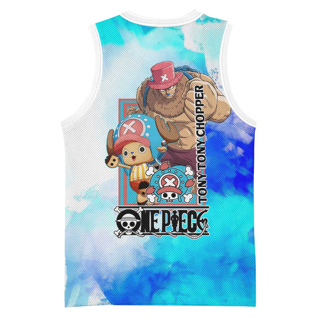 Tony Tony Chopper One Piece Blue Theme Basketball Jersey with Cute Reindeer Design and Transformation Forms - The Mazicc