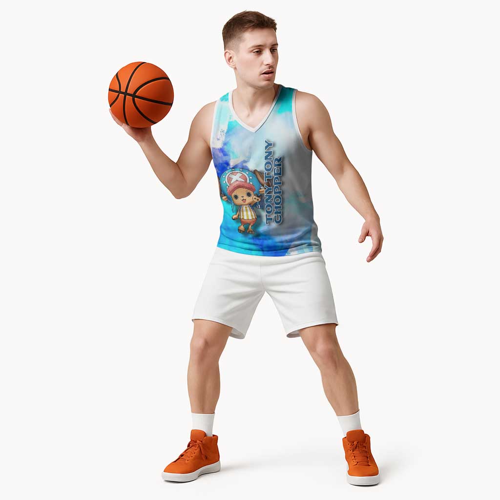Tony Tony Chopper One Piece Blue Theme Basketball Jersey with Cute Reindeer Design and Transformation Forms - The Mazicc