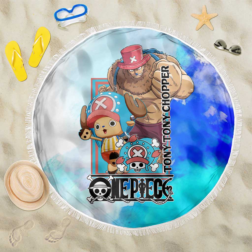 Tony Tony Chopper One Piece Blue Theme Beach Blanket with Cute Reindeer Design and Transformation Forms - The Mazicc