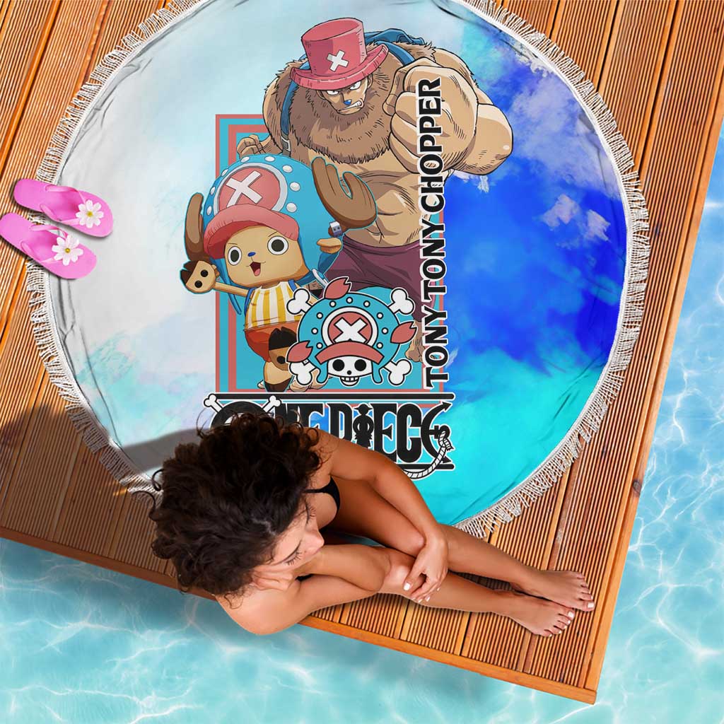 Tony Tony Chopper One Piece Blue Theme Beach Blanket with Cute Reindeer Design and Transformation Forms - The Mazicc