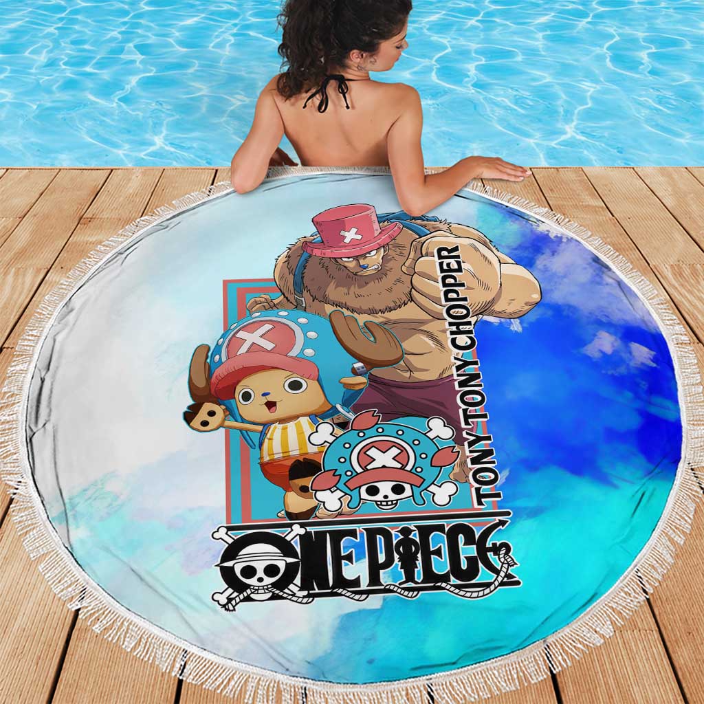 Tony Tony Chopper One Piece Blue Theme Beach Blanket with Cute Reindeer Design and Transformation Forms - The Mazicc