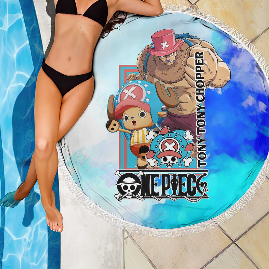 Tony Tony Chopper One Piece Blue Theme Beach Blanket with Cute Reindeer Design and Transformation Forms - The Mazicc