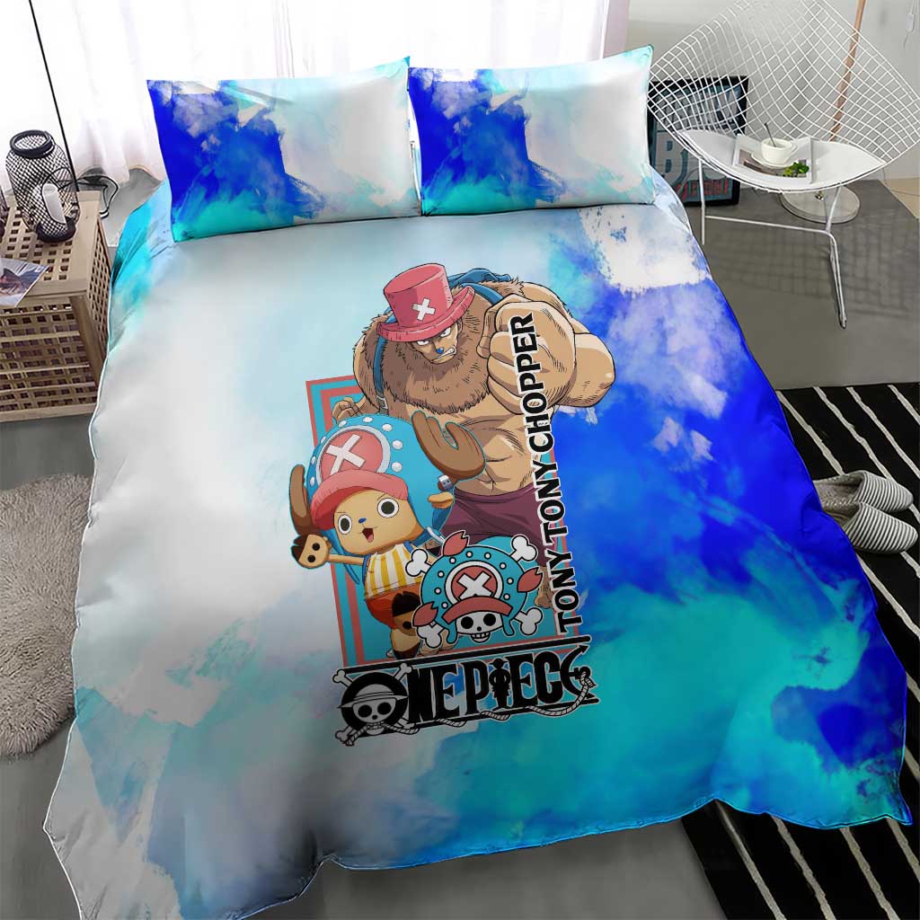 Tony Tony Chopper One Piece Blue Theme Bedding Set with Cute Reindeer Design and Transformation Forms - The Mazicc