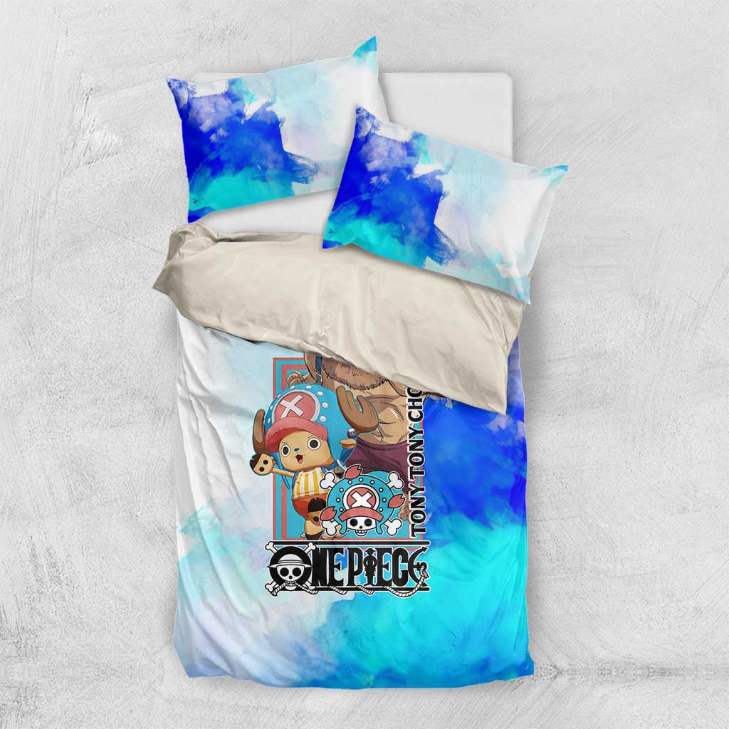 Tony Tony Chopper One Piece Blue Theme Bedding Set with Cute Reindeer Design and Transformation Forms - The Mazicc