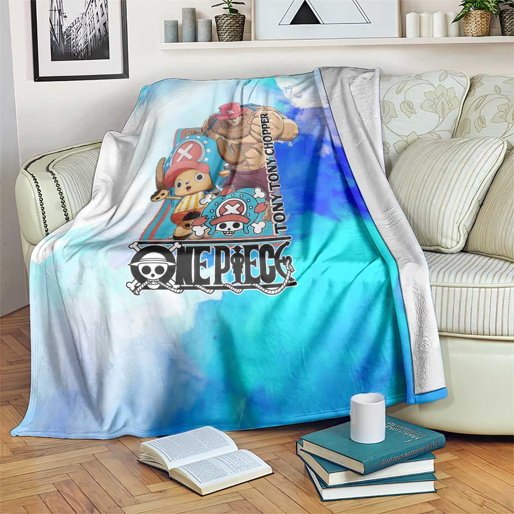 Tony Tony Chopper One Piece Blue Theme Blanket with Cute Reindeer Design and Transformation Forms - The Mazicc