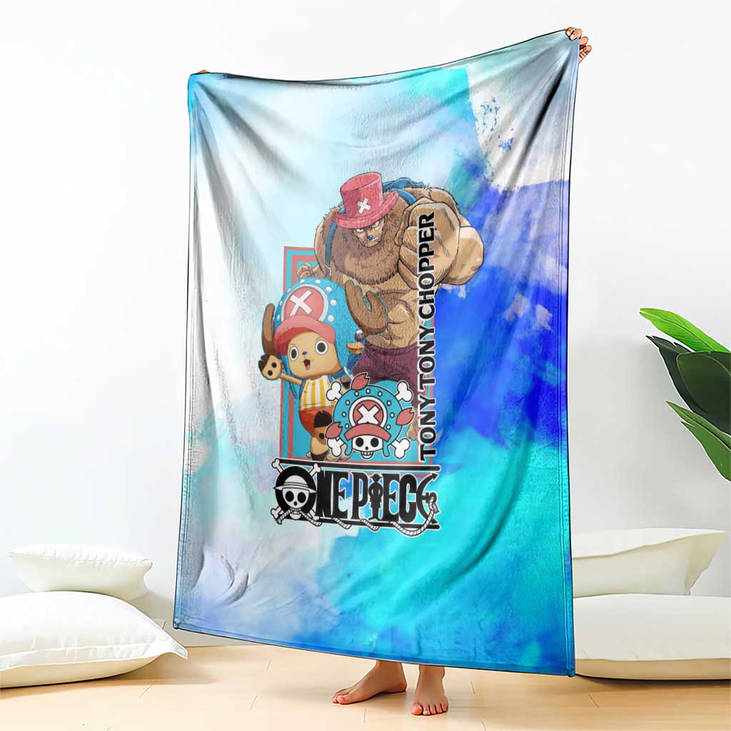 Tony Tony Chopper One Piece Blue Theme Blanket with Cute Reindeer Design and Transformation Forms - The Mazicc