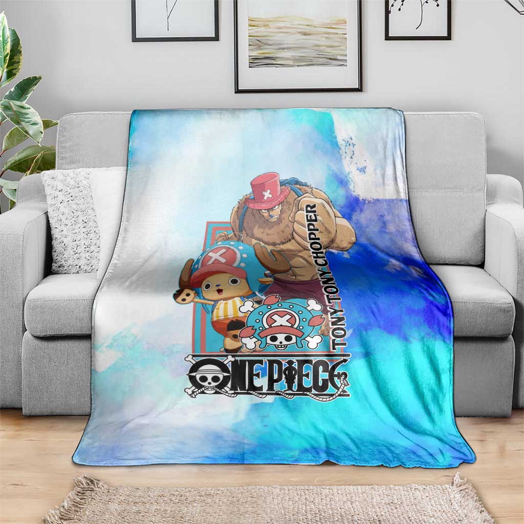 Tony Tony Chopper One Piece Blue Theme Blanket with Cute Reindeer Design and Transformation Forms - The Mazicc