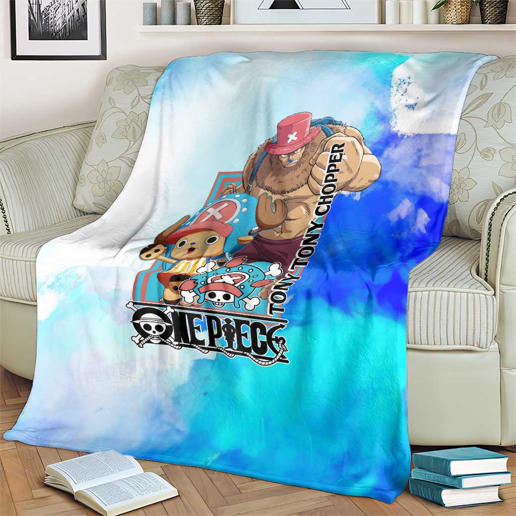 Tony Tony Chopper One Piece Blue Theme Blanket with Cute Reindeer Design and Transformation Forms - The Mazicc