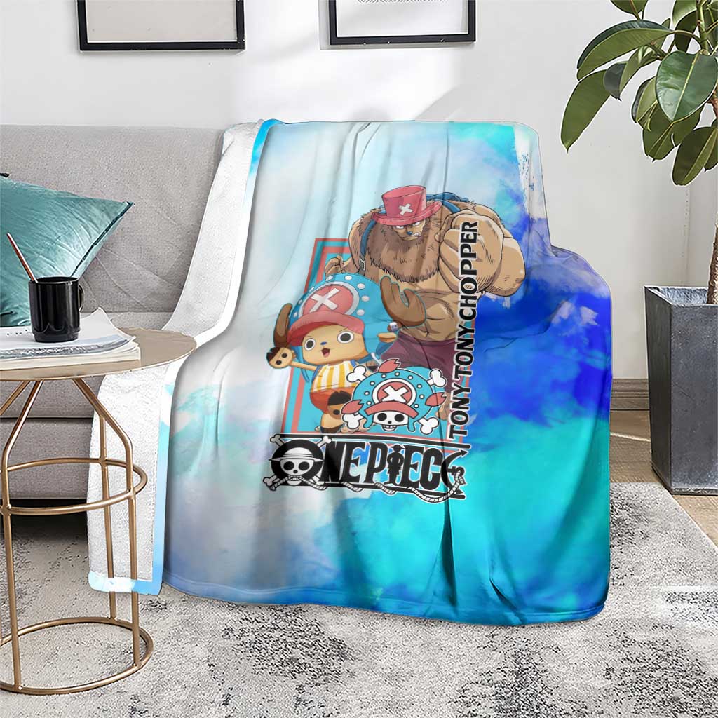 Tony Tony Chopper One Piece Blue Theme Blanket with Cute Reindeer Design and Transformation Forms - The Mazicc