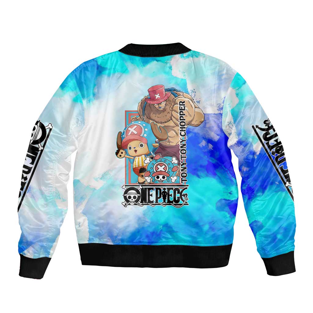 Tony Tony Chopper One Piece Blue Theme Bomber Jacket with Cute Reindeer Design and Transformation Forms - The Mazicc
