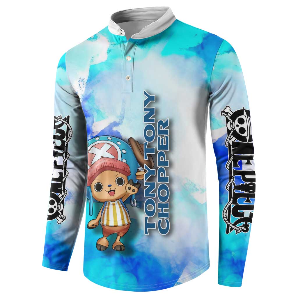 Tony Tony Chopper One Piece Blue Theme Button Sweatshirt with Cute Reindeer Design and Transformation Forms - The Mazicc