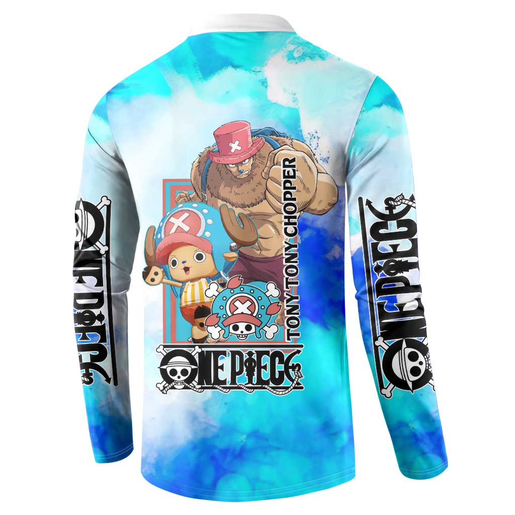 Tony Tony Chopper One Piece Blue Theme Button Sweatshirt with Cute Reindeer Design and Transformation Forms - The Mazicc