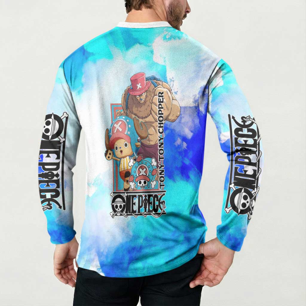 Tony Tony Chopper One Piece Blue Theme Button Sweatshirt with Cute Reindeer Design and Transformation Forms - The Mazicc