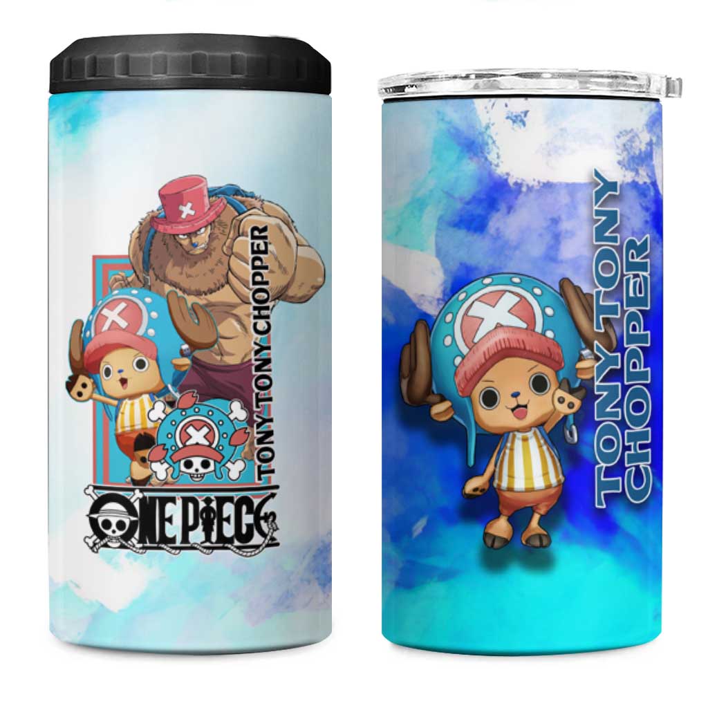 Tony Tony Chopper One Piece Blue Theme 4 in 1 Can Cooler Tumbler with Cute Reindeer Design and Transformation Forms - The Mazicc