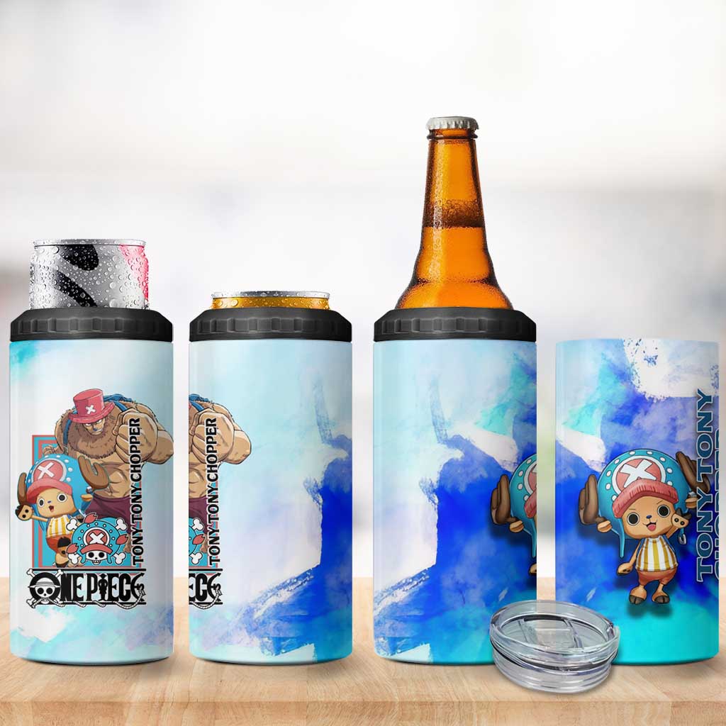 Tony Tony Chopper One Piece Blue Theme 4 in 1 Can Cooler Tumbler with Cute Reindeer Design and Transformation Forms - The Mazicc