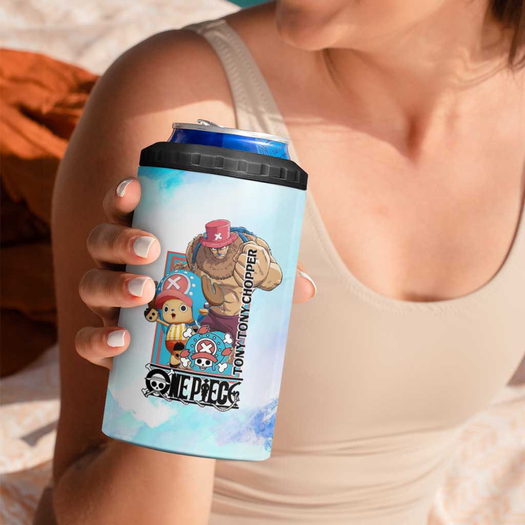 Tony Tony Chopper One Piece Blue Theme 4 in 1 Can Cooler Tumbler with Cute Reindeer Design and Transformation Forms - The Mazicc