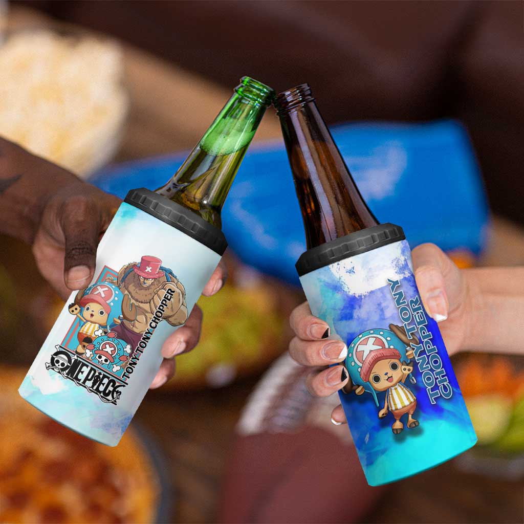 Tony Tony Chopper One Piece Blue Theme 4 in 1 Can Cooler Tumbler with Cute Reindeer Design and Transformation Forms - The Mazicc