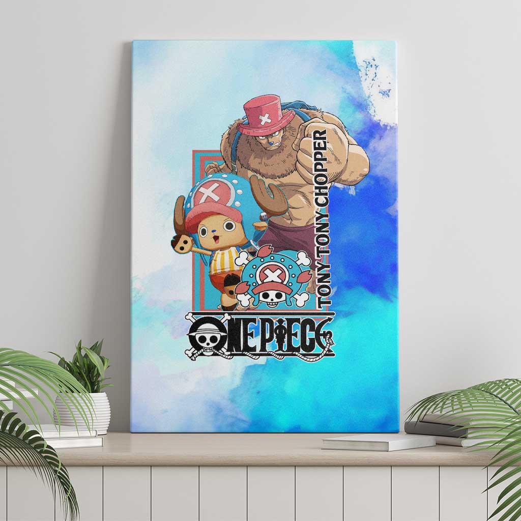 Tony Tony Chopper One Piece Blue Theme Canvas Wall Art with Cute Reindeer Design and Transformation Forms - The Mazicc