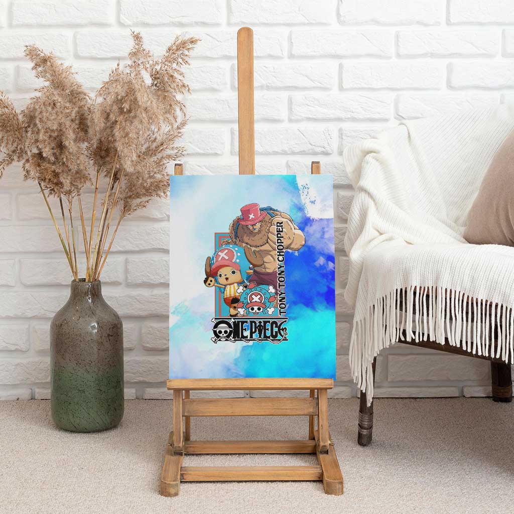 Tony Tony Chopper One Piece Blue Theme Canvas Wall Art with Cute Reindeer Design and Transformation Forms - The Mazicc