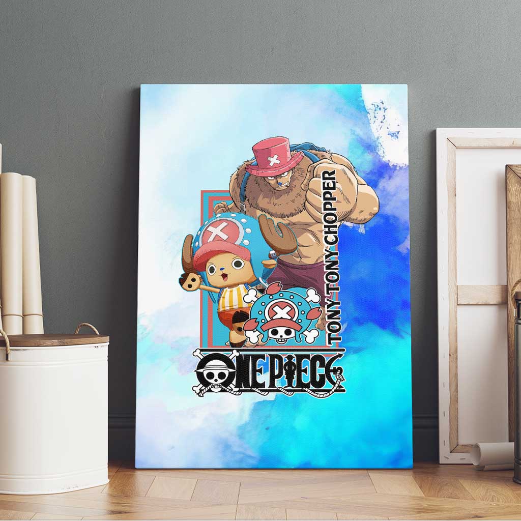 Tony Tony Chopper One Piece Blue Theme Canvas Wall Art with Cute Reindeer Design and Transformation Forms - The Mazicc