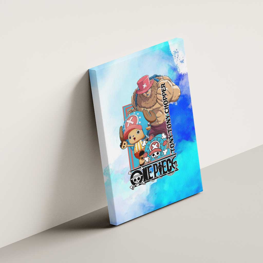 Tony Tony Chopper One Piece Blue Theme Canvas Wall Art with Cute Reindeer Design and Transformation Forms - The Mazicc