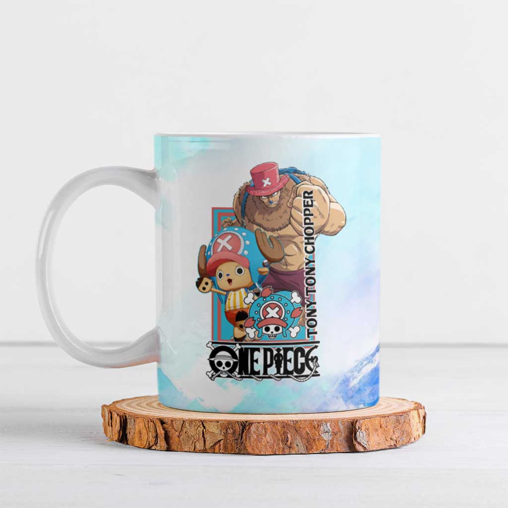Tony Tony Chopper One Piece Blue Theme Ceramic Mug with Cute Reindeer Design and Transformation Forms - The Mazicc