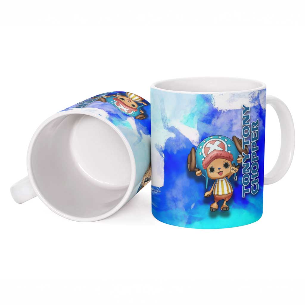 Tony Tony Chopper One Piece Blue Theme Ceramic Mug with Cute Reindeer Design and Transformation Forms - The Mazicc