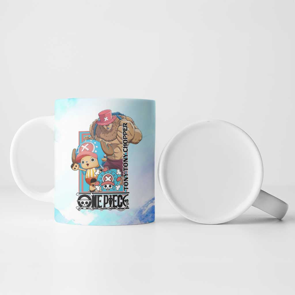 Tony Tony Chopper One Piece Blue Theme Ceramic Mug with Cute Reindeer Design and Transformation Forms - The Mazicc