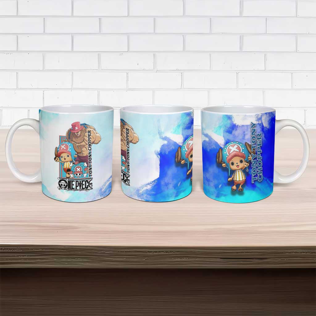 Tony Tony Chopper One Piece Blue Theme Ceramic Mug with Cute Reindeer Design and Transformation Forms - The Mazicc