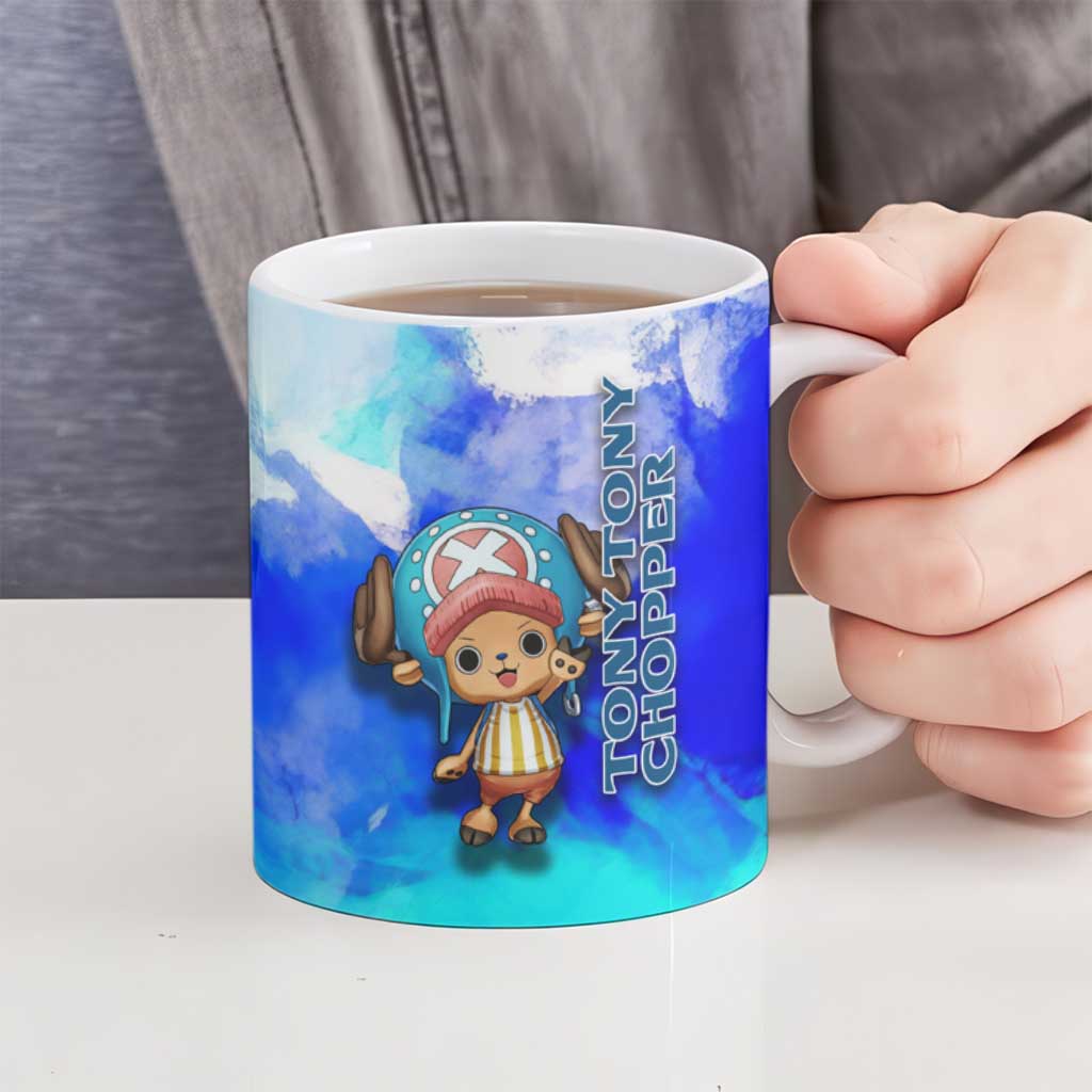 Tony Tony Chopper One Piece Blue Theme Ceramic Mug with Cute Reindeer Design and Transformation Forms - The Mazicc