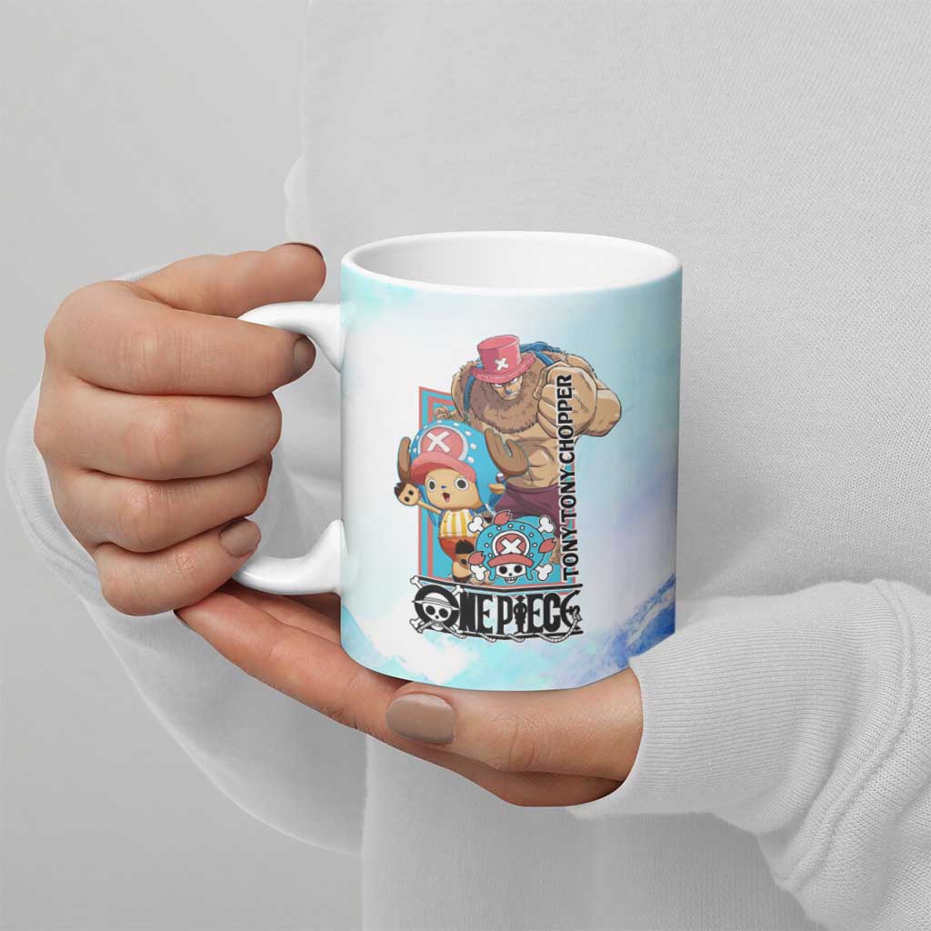 Tony Tony Chopper One Piece Blue Theme Ceramic Mug with Cute Reindeer Design and Transformation Forms - The Mazicc