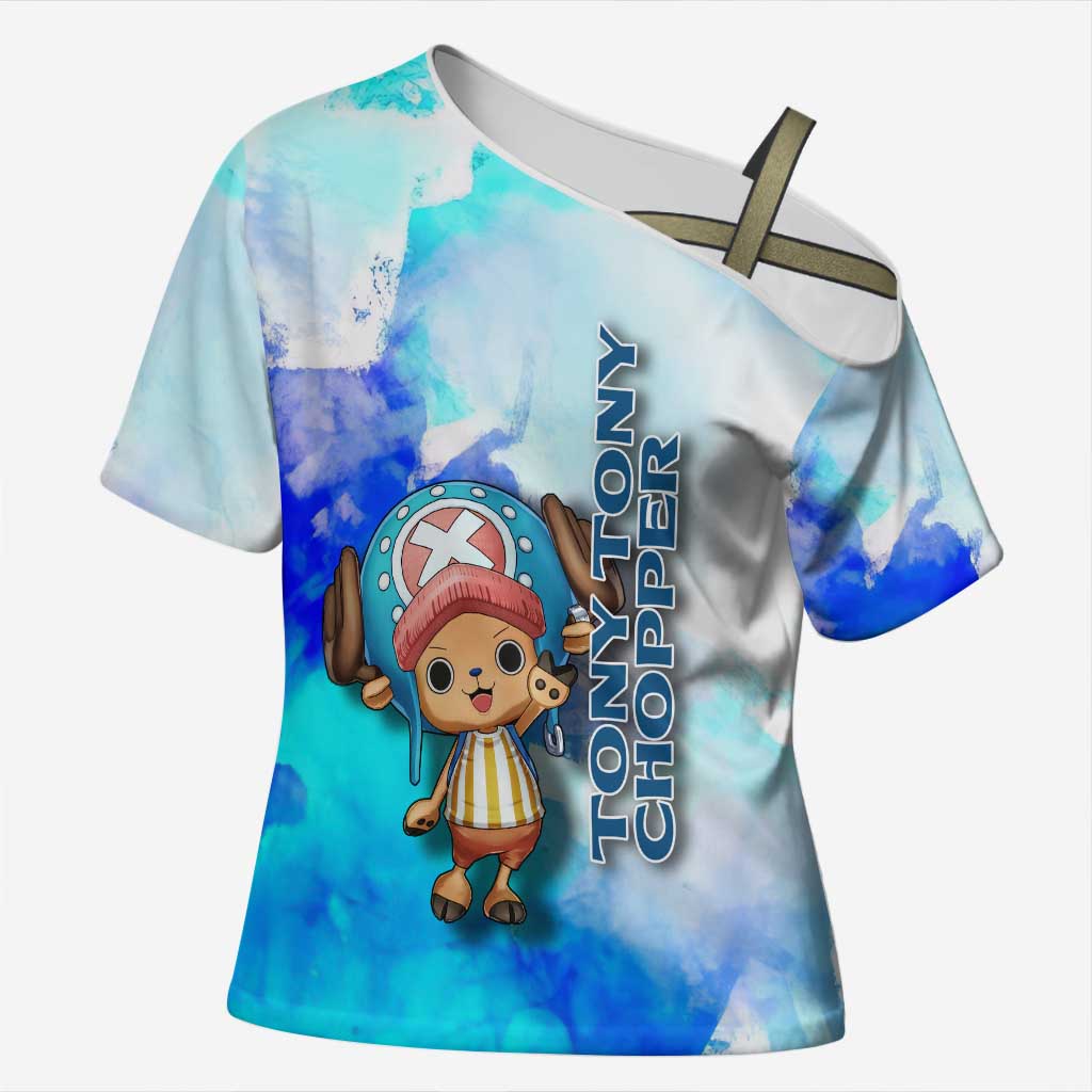 Tony Tony Chopper One Piece Blue Theme Cross Shoulder Shirt with Cute Reindeer Design and Transformation Forms - The Mazicc