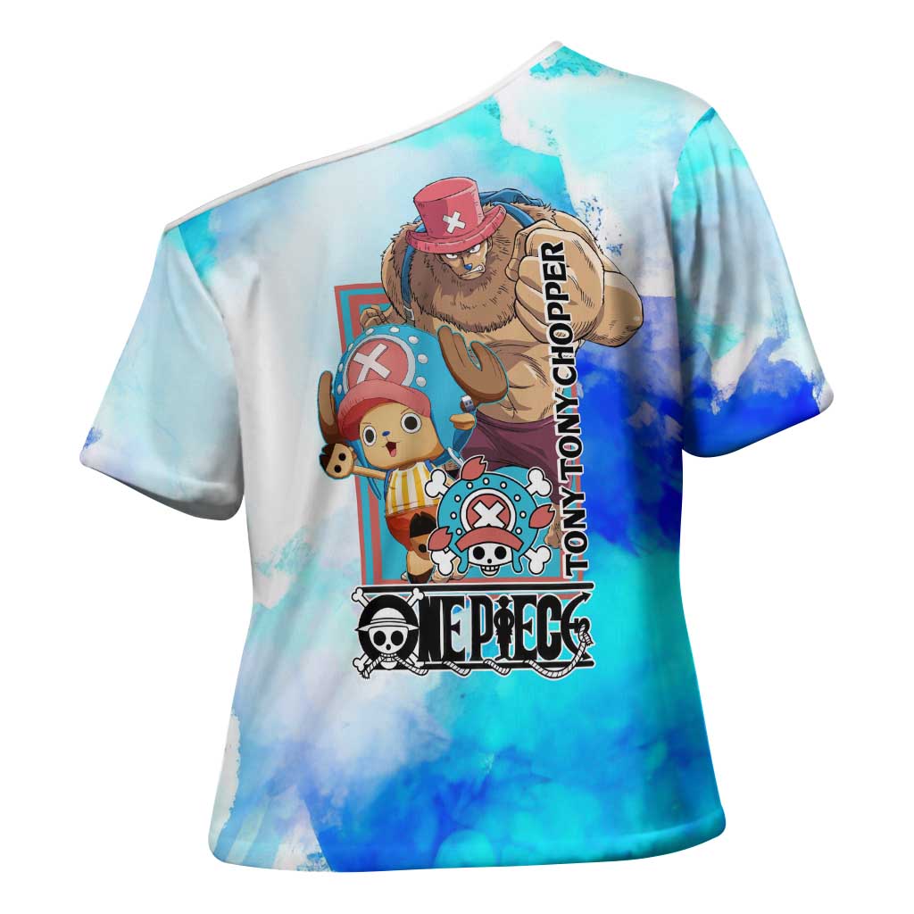Tony Tony Chopper One Piece Blue Theme Cross Shoulder Shirt with Cute Reindeer Design and Transformation Forms - The Mazicc