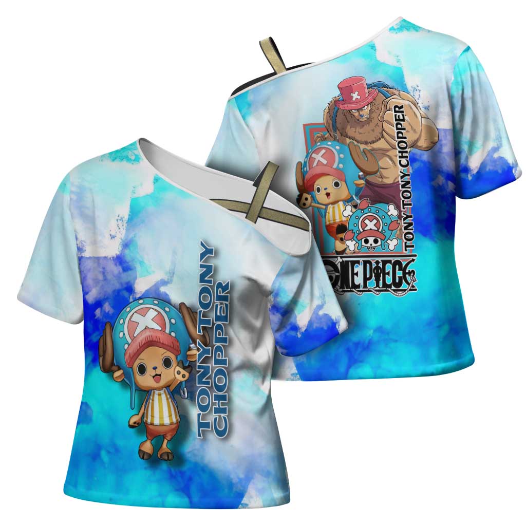 Tony Tony Chopper One Piece Blue Theme Cross Shoulder Shirt with Cute Reindeer Design and Transformation Forms - The Mazicc