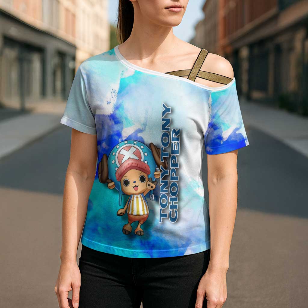 Tony Tony Chopper One Piece Blue Theme Cross Shoulder Shirt with Cute Reindeer Design and Transformation Forms - The Mazicc