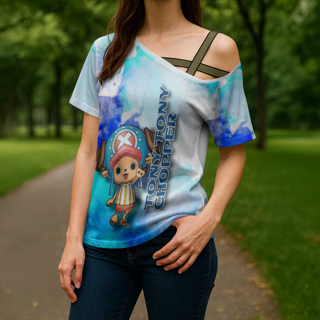Tony Tony Chopper One Piece Blue Theme Cross Shoulder Shirt with Cute Reindeer Design and Transformation Forms - The Mazicc
