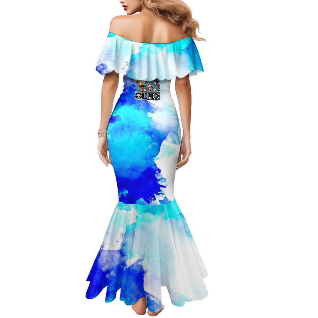 Tony Tony Chopper One Piece Blue Theme Family Matching Mermaid Dress and Hawaiian Shirt with Cute Reindeer Design and Transformation Forms