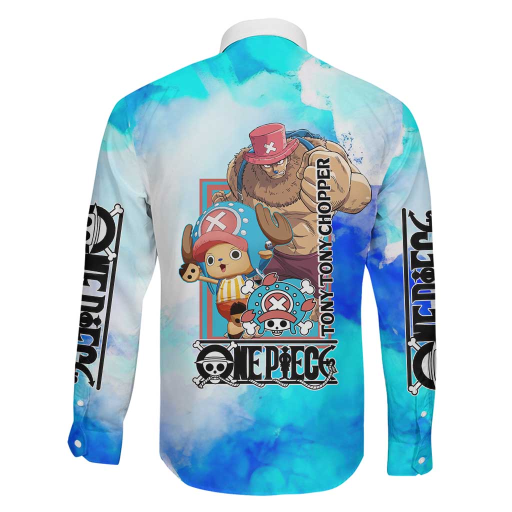 Tony Tony Chopper One Piece Blue Theme Family Matching Off Shoulder Maxi Dress and Hawaiian Shirt with Cute Reindeer Design and Transformation Forms
