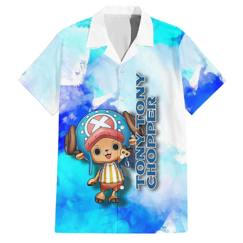 Tony Tony Chopper One Piece Blue Theme Family Matching Summer Maxi Dress and Hawaiian Shirt with Cute Reindeer Design and Transformation Forms