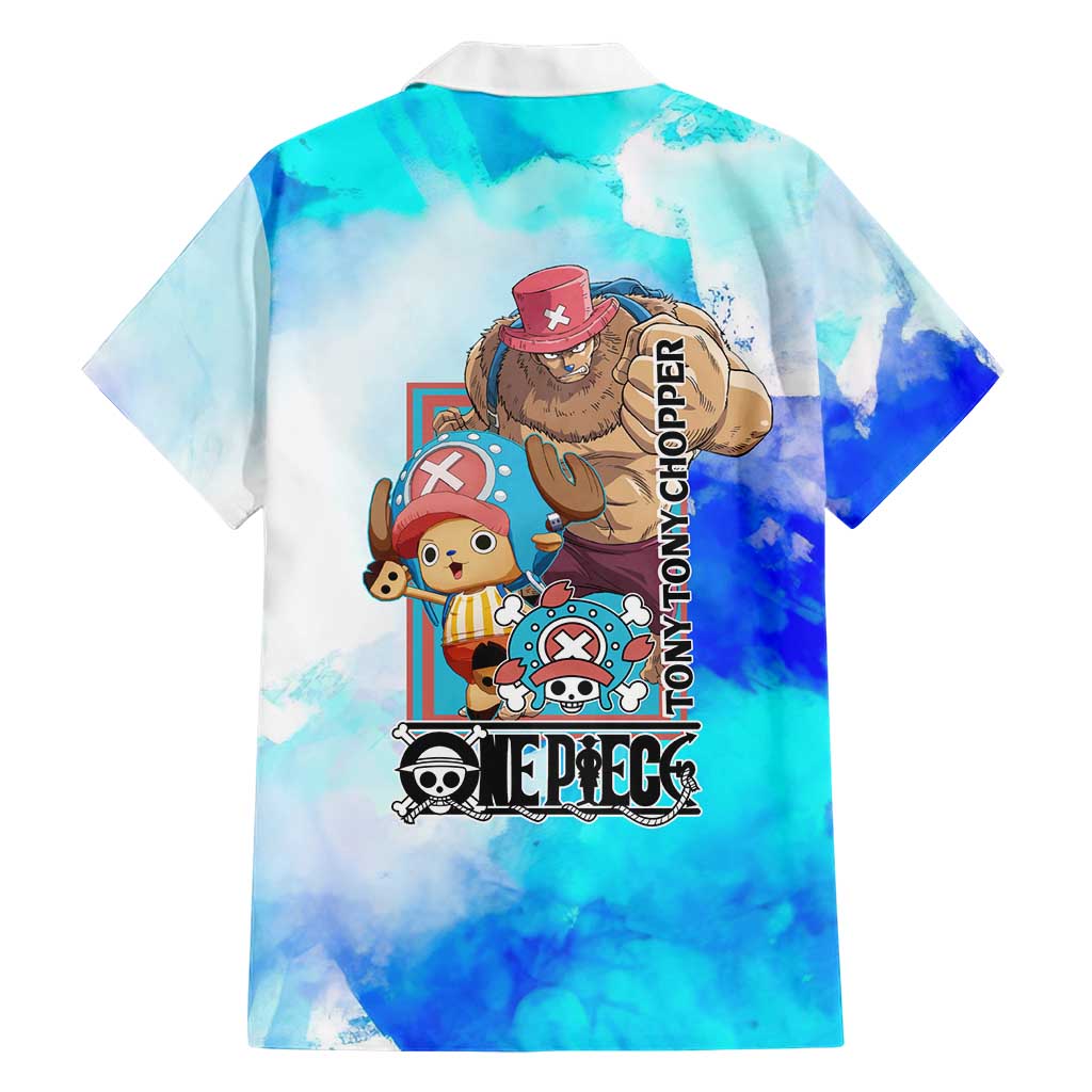 Tony Tony Chopper One Piece Blue Theme Family Matching Tank Maxi Dress and Hawaiian Shirt with Cute Reindeer Design and Transformation Forms