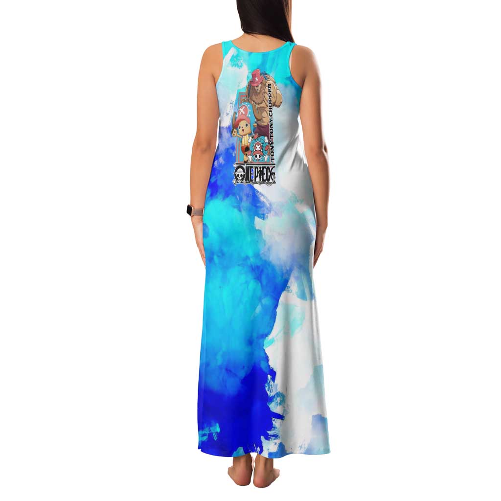 Tony Tony Chopper One Piece Blue Theme Family Matching Tank Maxi Dress and Hawaiian Shirt with Cute Reindeer Design and Transformation Forms