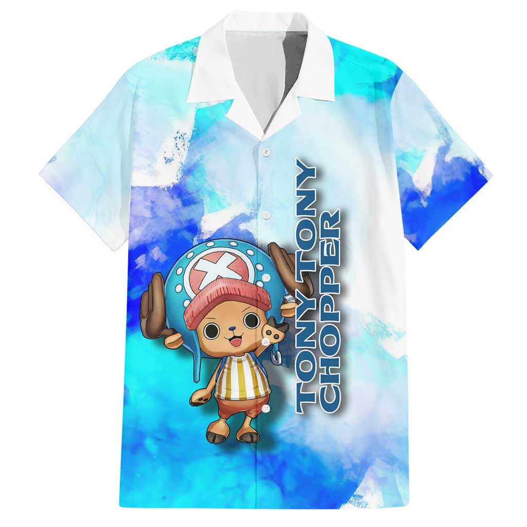 Tony Tony Chopper One Piece Blue Theme Hawaiian Shirt with Cute Reindeer Design and Transformation Forms - The Mazicc