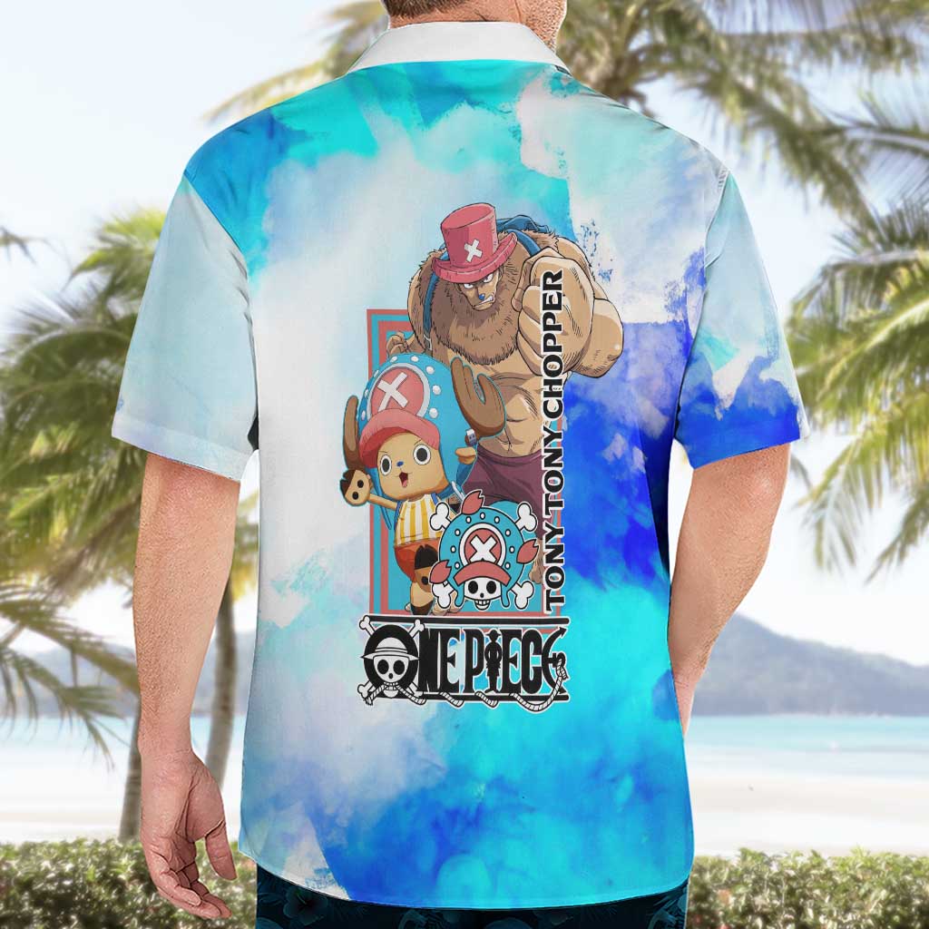 Tony Tony Chopper One Piece Blue Theme Hawaiian Shirt with Cute Reindeer Design and Transformation Forms - The Mazicc