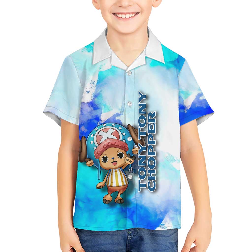 Tony Tony Chopper One Piece Blue Theme Hawaiian Shirt with Cute Reindeer Design and Transformation Forms - The Mazicc