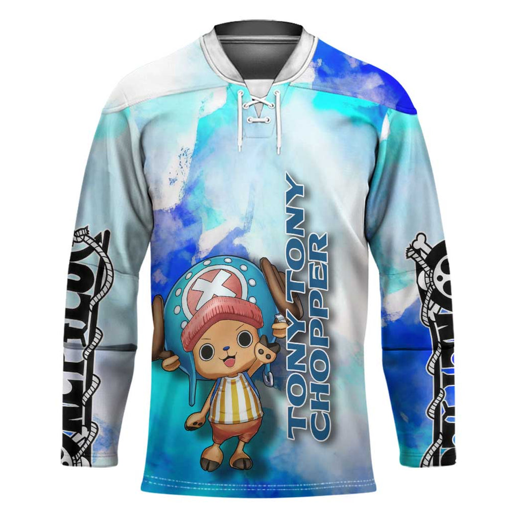 Tony Tony Chopper One Piece Blue Theme Hockey Jersey with Cute Reindeer Design and Transformation Forms - The Mazicc