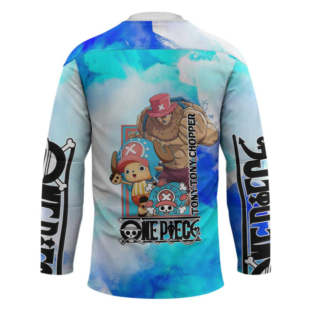 Tony Tony Chopper One Piece Blue Theme Hockey Jersey with Cute Reindeer Design and Transformation Forms - The Mazicc